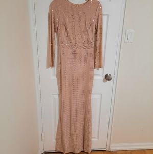 Powder pink fully lined crew neck mermaid evening dresss